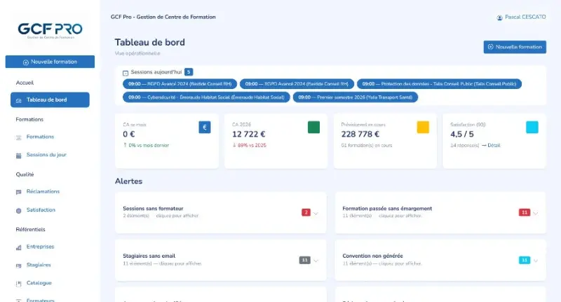 Tableau de bord GCF Pro V3
